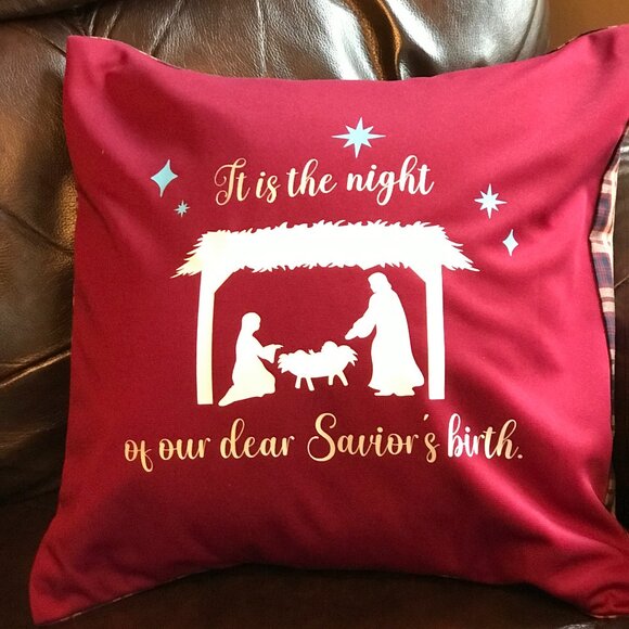 Christmas Nativity Pillow Cover: Handmade Holiday Décor, It is the Night, 18x18 - Picture 9 of 10